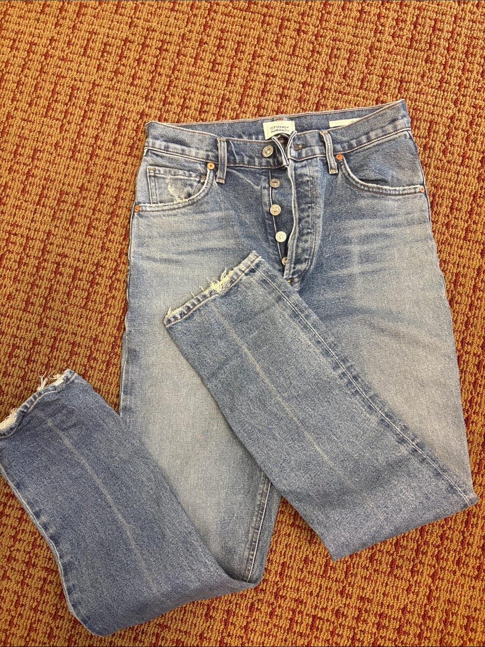 Citizens of Humanity Distressed Straight Leg Jeans Medium Wash Button Fly